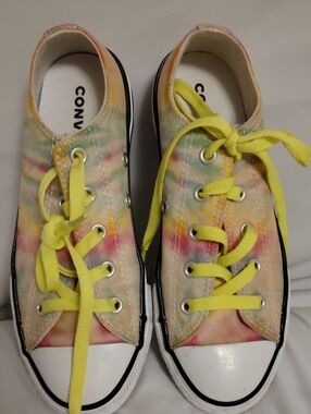 Converse Kids Tie-Dye Low Top Sneakers with Yellow Laces